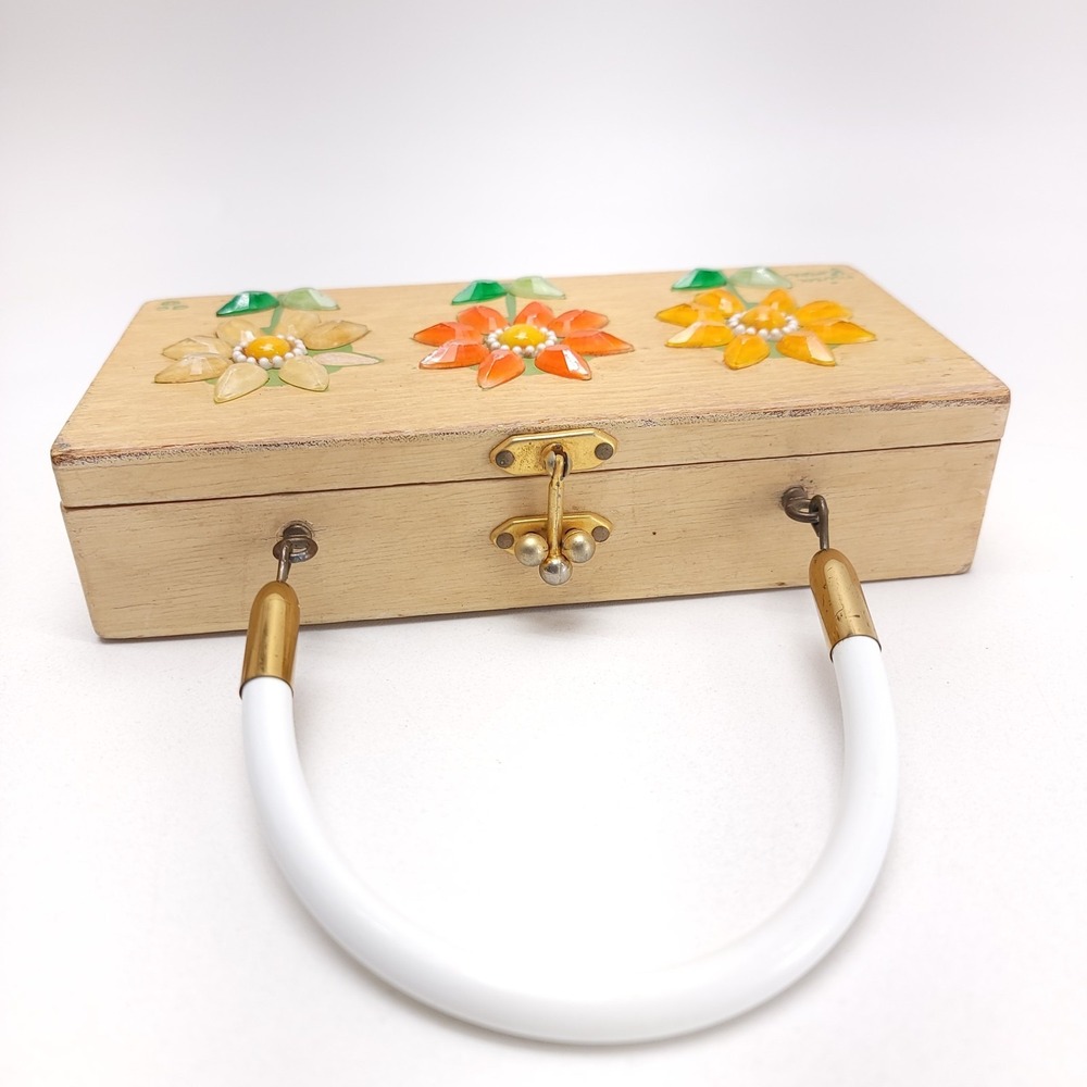 Enid Collins Of Texas 1960's Wood Box Purse "mira flores" Boho‎ Vintage Handbag - Picture 6 of 11